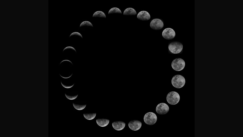 A composite photo showing the different phases of the moon