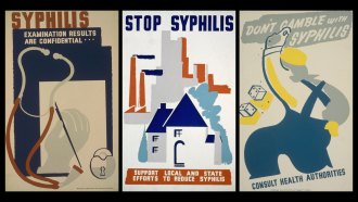 three vintage public health posters that promote syphilis screening